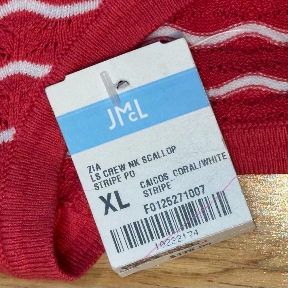 NWT J.McLaughlin Women's Zia Crewneck Scallop Caicos Coral/Wht Stripe Sz‎ XL - Picture 5 of 8